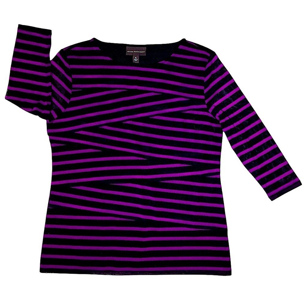 Dana Buchman Tunic Top Sheer Waterfall Layers 3/4 Sleeve Purple Black Women XL - Picture 3 of 16